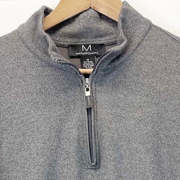 Magaschoni Sweater Mens Medium 1/4 Zip Mock Neck Gray Minimalist Classic Dad - Picture 4 of 6